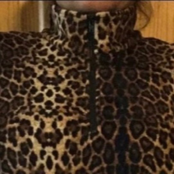 Cheetah Leopard 3/4 Zip Pullover Cropped :igh Jacket Womens Medium - Picture 6 of 8